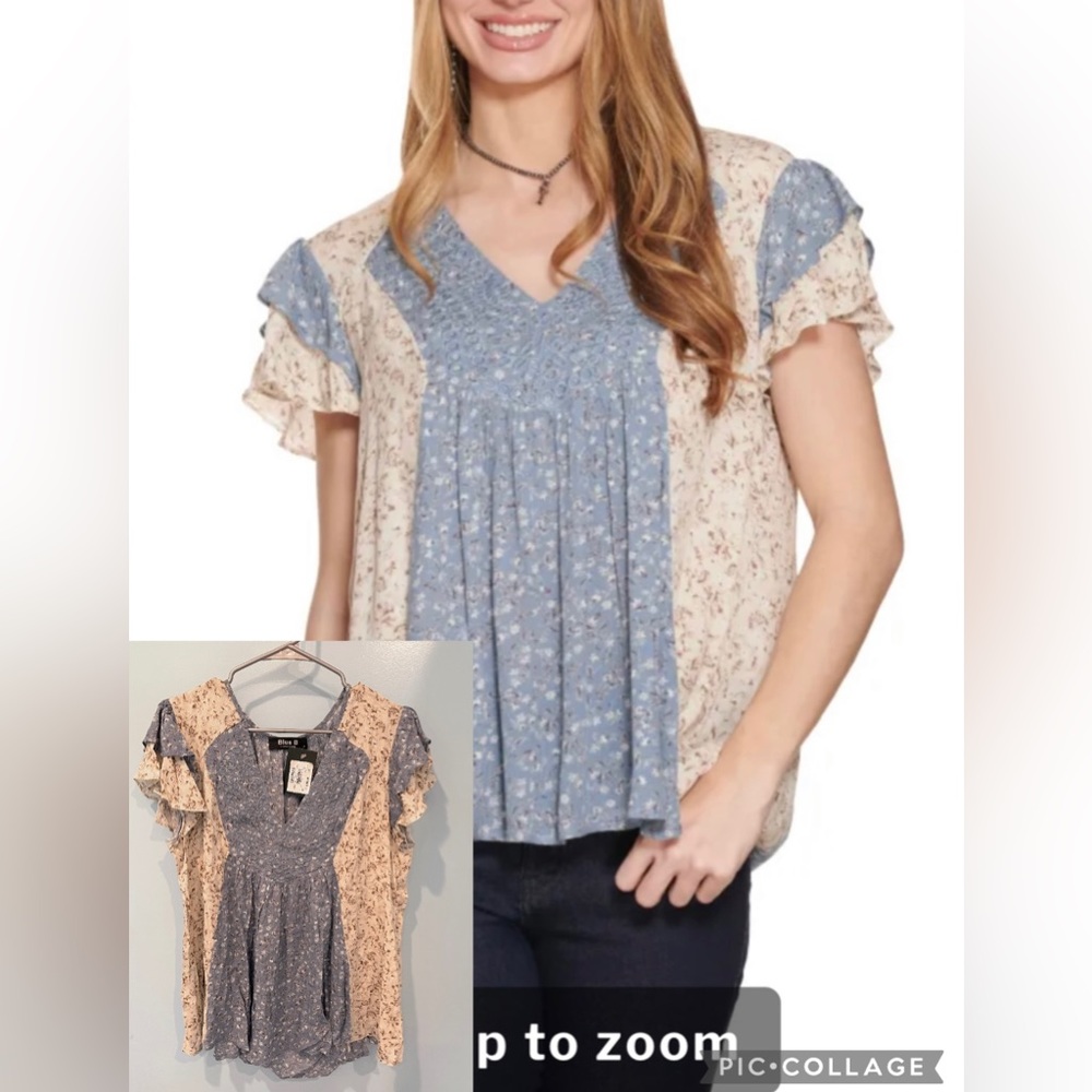 NWT Blue, Cream, and Floral TCEC shirt